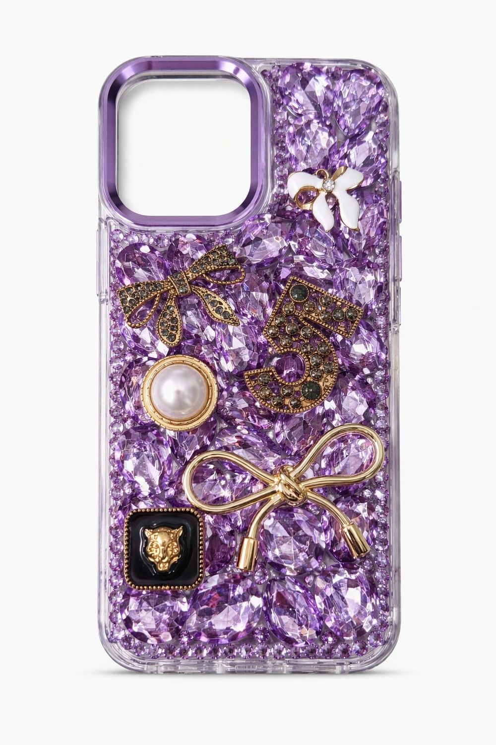 Crystal Pearl &amp; Butterfly with Diamond Phone Case for Iphone 17-Purple