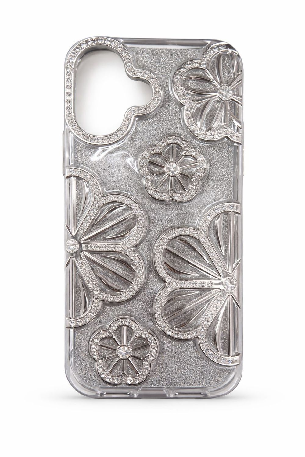 Shimmer Glitter Floral Design Thick TPU Case Cover  For iPhone 17 - Silver