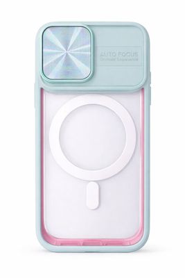 Clear CFMJ Magsafe Case with Camera Slide Cover for Iphone 17-Mint &amp; Pink Accent