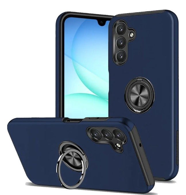 For Samsung A17 5G CHIEF Oil Painted Magnetic Ring Stand Hybrid Case Cover - Dark Blue