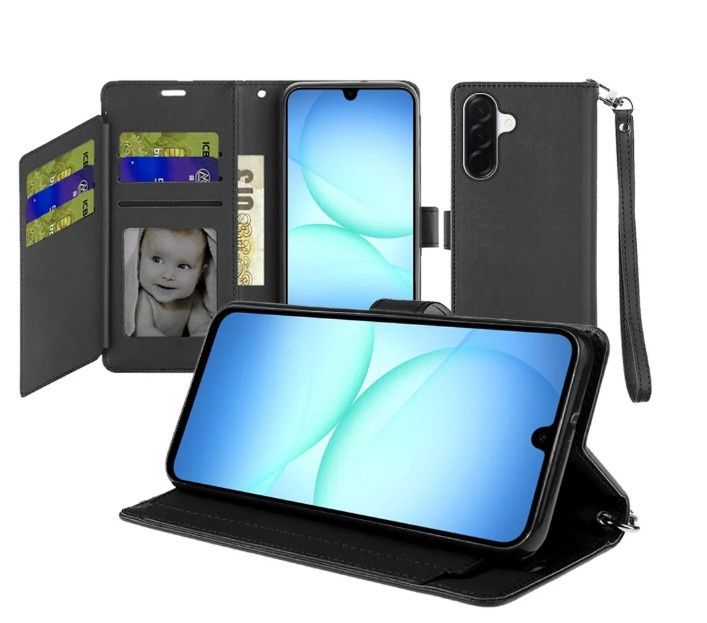 For Samsung A17 5G Wallet ID Card Holder Case Cover - Black