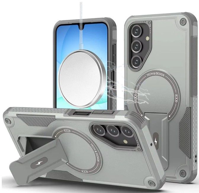 For Samsung A17 5G Sturdy Bracket Kickstand Magnetic Hybrid - Grey