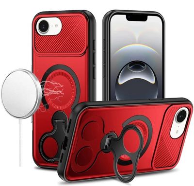 For iPhone 17E / 16E / SE4 Car Mount with 2-Ring Stand Hybrid Case - Red