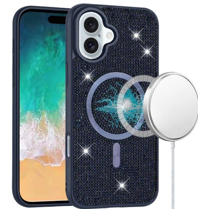 For iPhone 16 Plus 6.7 inch Diamond [Magnetic Circle] with CD Pattern Hybrid - Blue