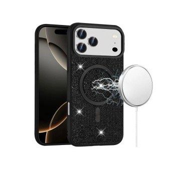 For iPhone 16 Plus 6.7 inch Diamond [Magnetic Circle] with CD Pattern Hybrid - Black