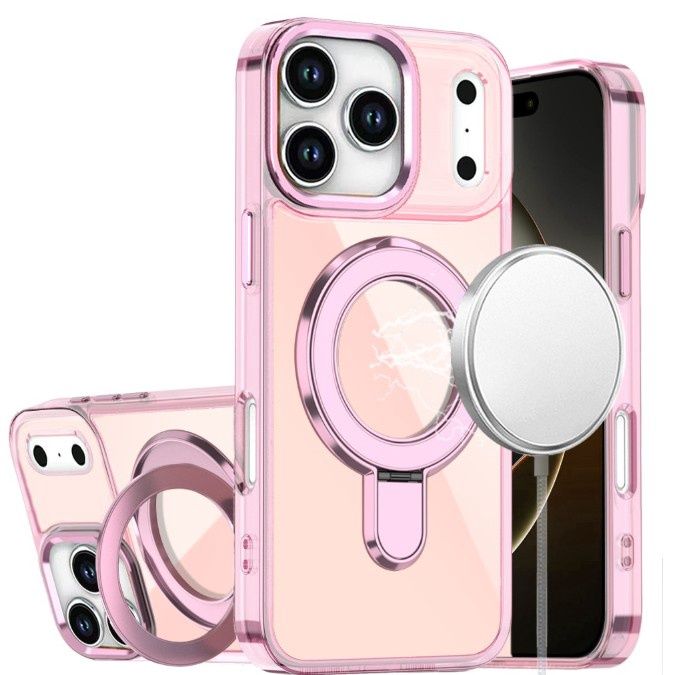 For iPhone 17 Pro CHROME HQ Rotational Magnetic Ring Hybrid - Light Pink