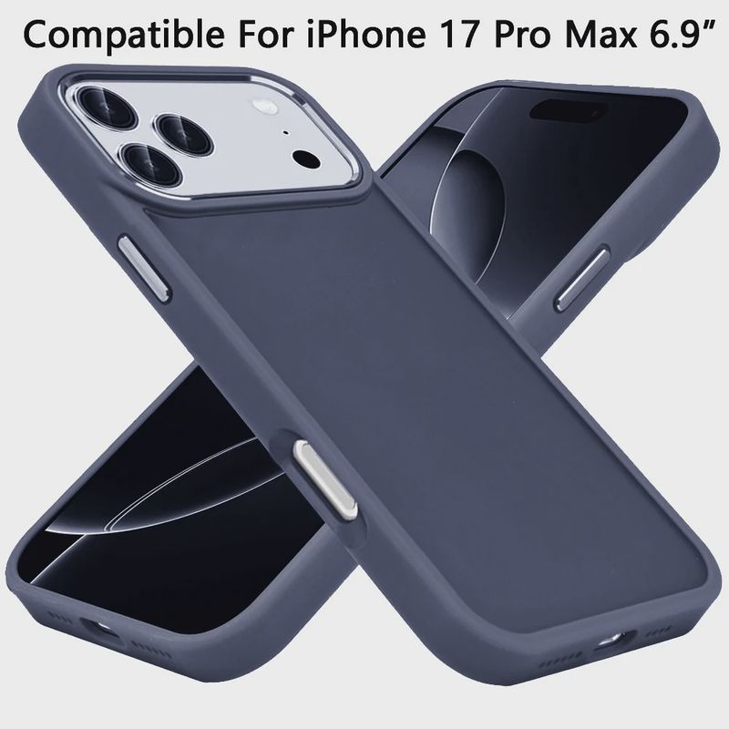 For iPhone 17 Pro Max Polished Oil Thick Acrylic Metal Button Hybrid Case Cover - Dark Blue