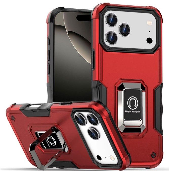 For iPhone 17 Pro OPTIMUM Magnetic Ring Stand Hybrid Case Cover - Red