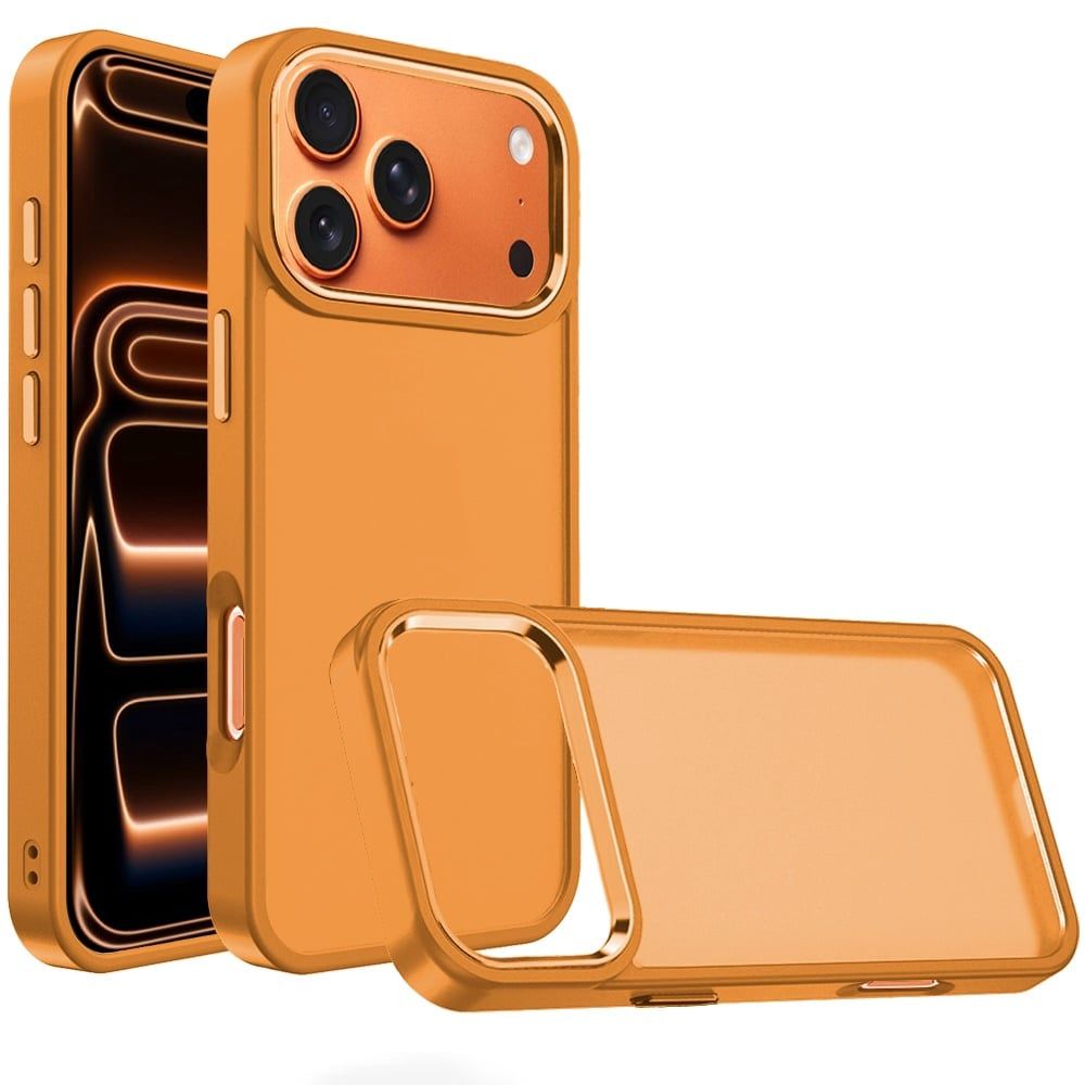 For iPhone 17 Pro Max Polished Oil Thick Acrylic Metal Button Hybrid Case Cover - Cosmic Orange