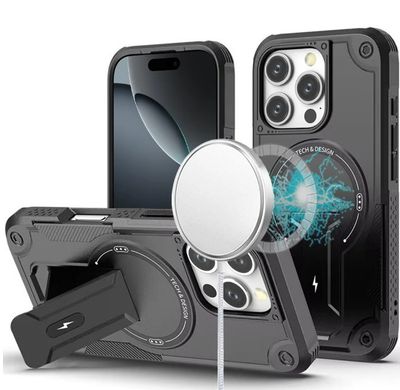 For iPhone 16 Pro 6.3 inch Sturdy Bracket Kickstand Magnetic Hybrid - Black