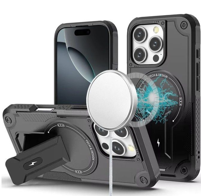 For iPhone 16 Pro 6.3 inch Sturdy Bracket Kickstand Magnetic Hybrid - Black