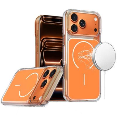 For iPhone 17 Pro Metallic Transparent Magnetic Hybrid Case - Cosmic Orange