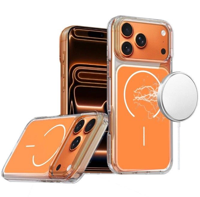 For iPhone 17 Pro Metallic Transparent Magnetic Hybrid Case - Cosmic Orange