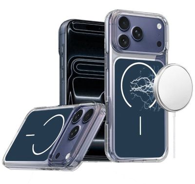 For iPhone 17 Pro Metallic Transparent Magnetic Hybrid Case - Navy Blue