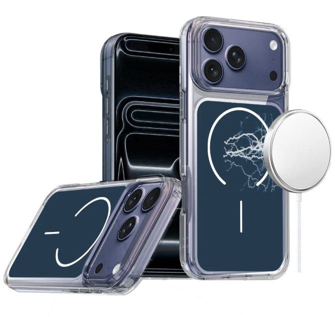 For iPhone 17 Pro Metallic Transparent Magnetic Hybrid Case - Navy Blue