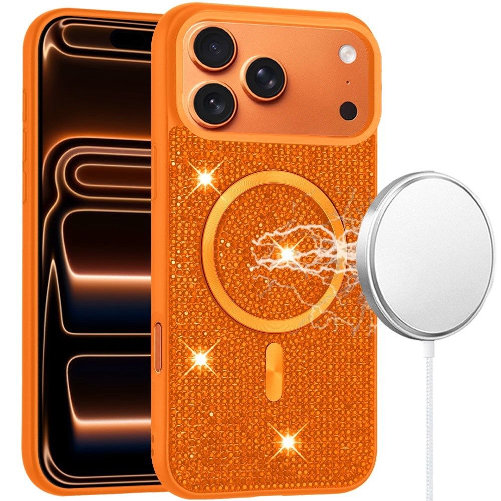 For iPhone 17 Pro Max Diamond [Magnetic Circle] with CD Pattern Hybrid - Cosmic Orange