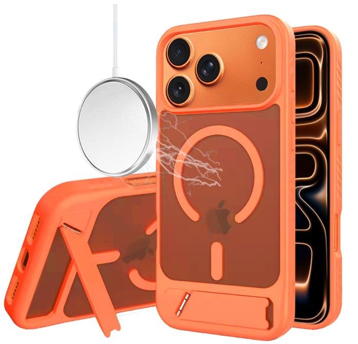 For iPhone 17 Pro Matte Magnetic Hybrid with Metal Kickstand Case - Cosmic Orange