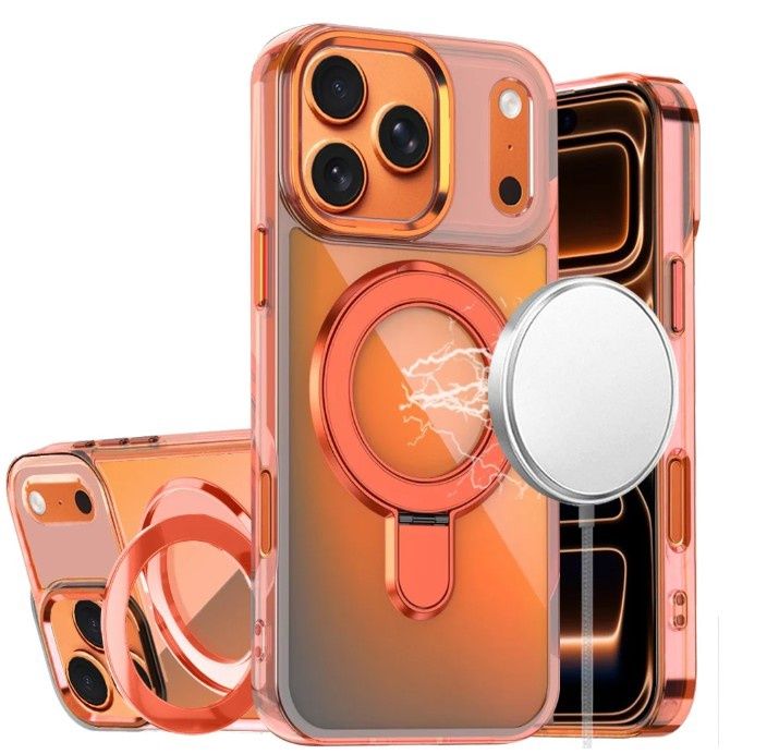 For iPhone 17 Pro CHROME HQ Rotational Magnetic Ring Hybrid - Cosmic Orange