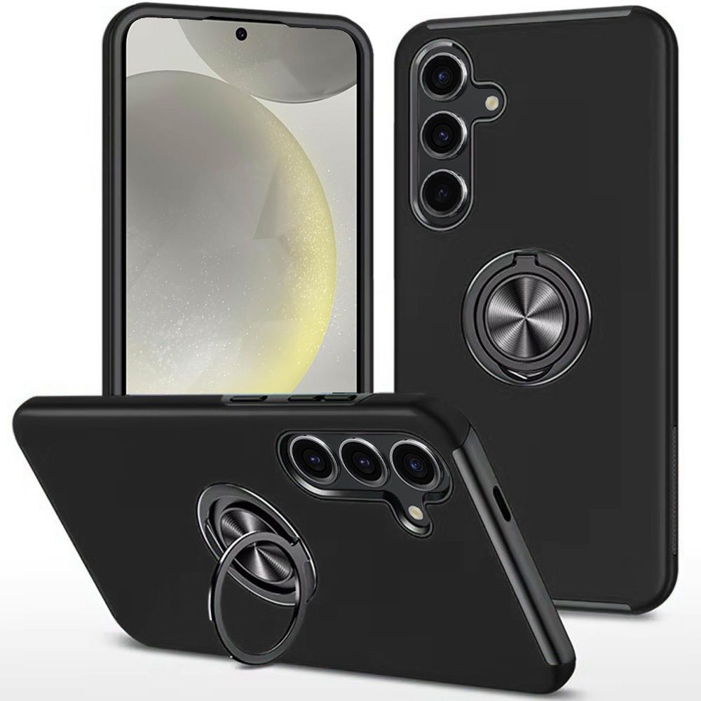 For Samsung s25 Plus/s24 Plus CHIEF Oil Painted Magnetic Ring Stand Hybrid Case Cover - Black