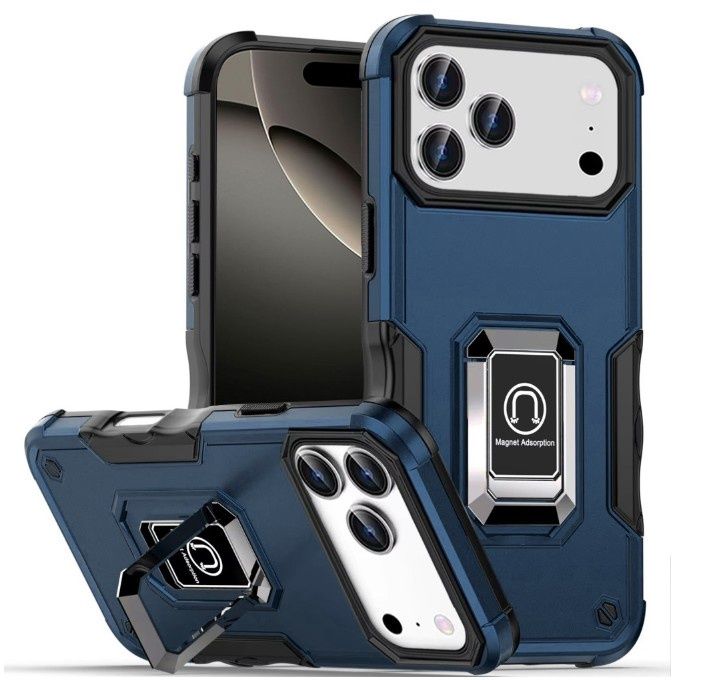 For iPhone 17 Pro OPTIMUM Magnetic Ring Stand Hybrid Case Cover - Blue