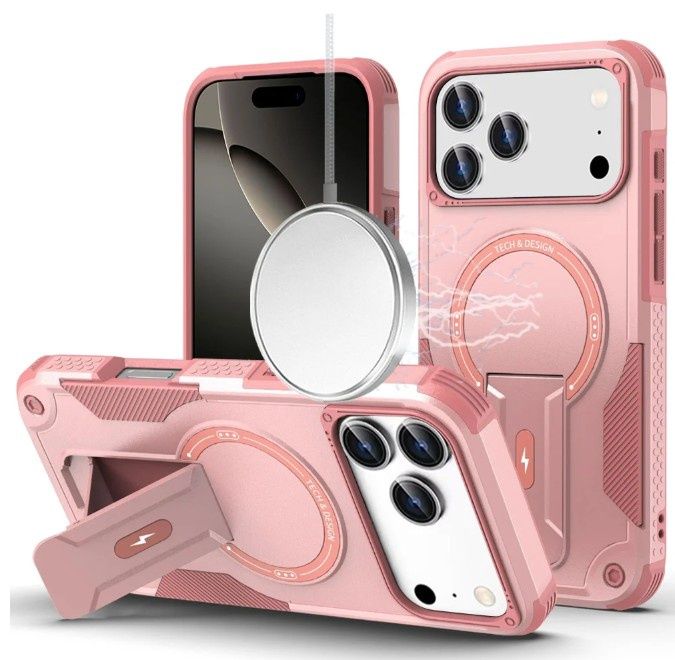 For iPhone 17 Pro Sturdy Bracket Kickstand Magnetic Hybrid - Pink