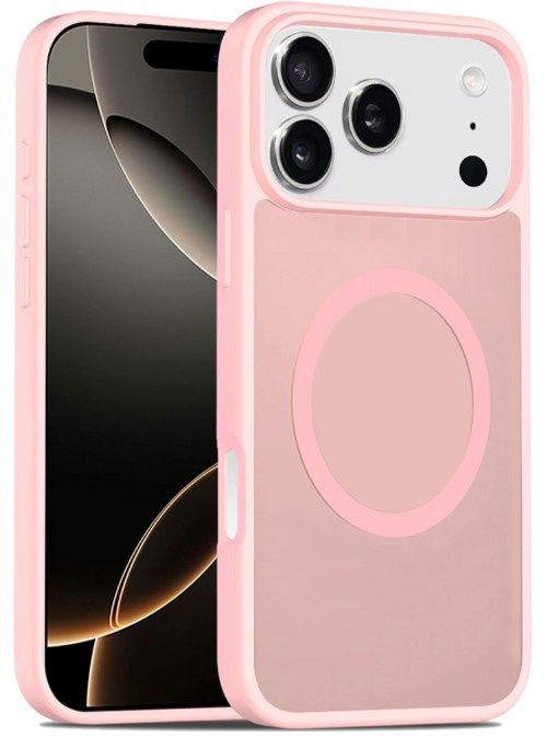 For iPhone 17 Pro [Magnetic Circle] Smooth Safe Matte Feel Hybrid Case - Light Pink