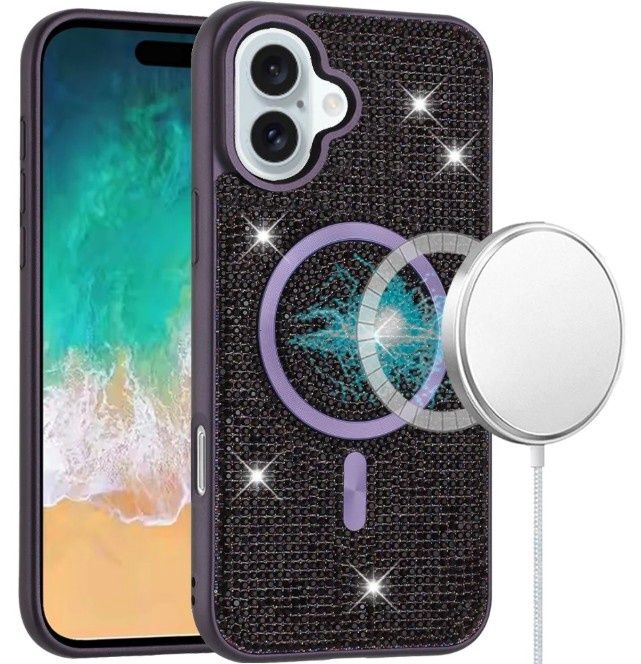 For iPhone 16 Plus 6.7 inch Diamond [Magnetic Circle] with CD Pattern Hybrid - Purple