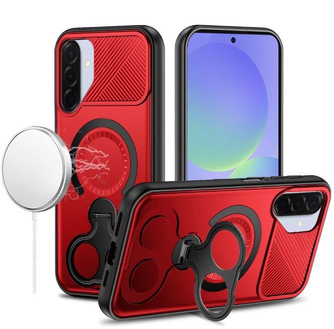 For Samsung A17 5G Car Mount with 2-Ring Stand Hybrid Case - Red