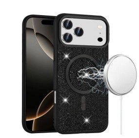 For iPhone 17 Pro Max Diamond [Magnetic Circle] with CD Pattern Hybrid - Black