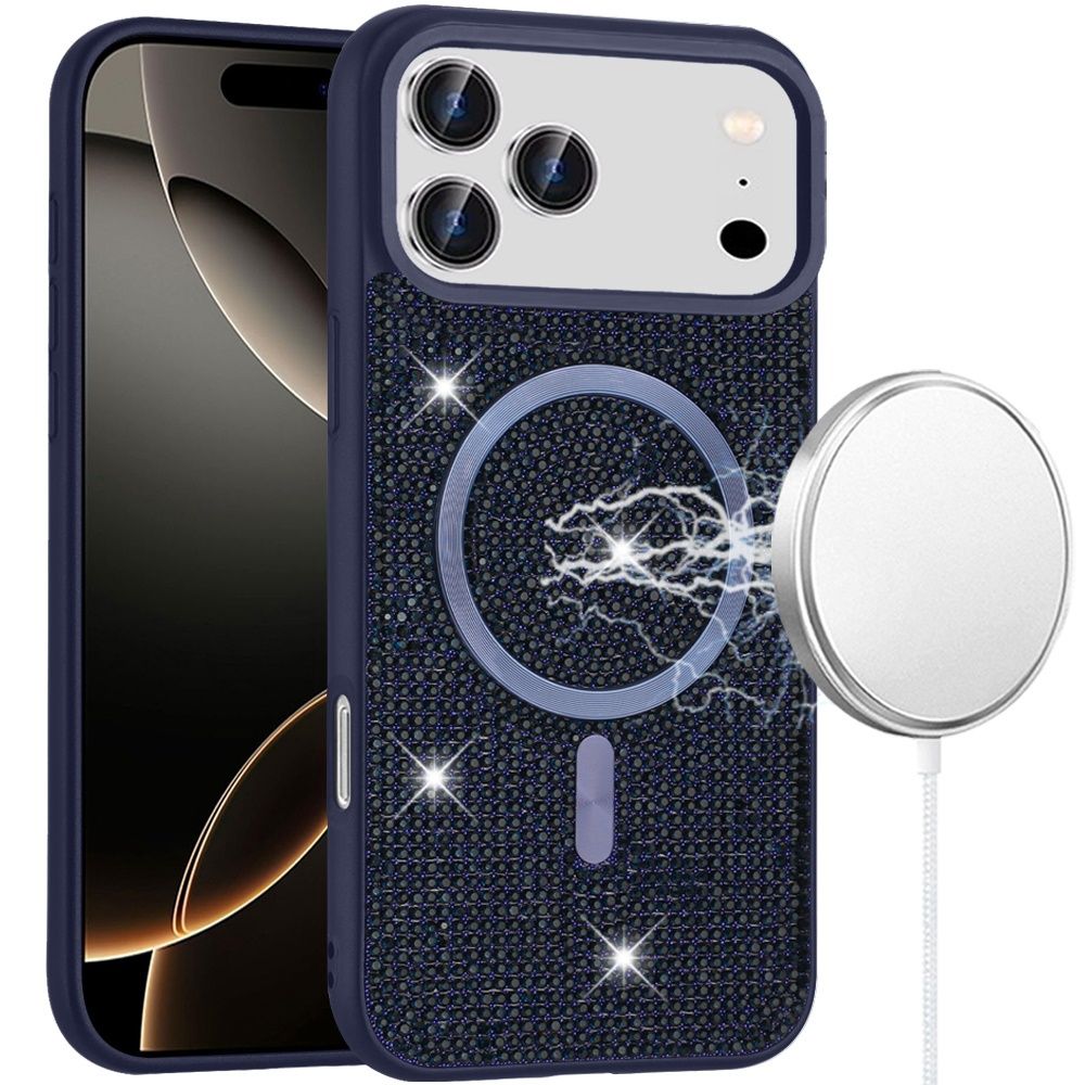 For iPhone 17 Pro Max Diamond [Magnetic Circle] with CD Pattern Hybrid - Blue