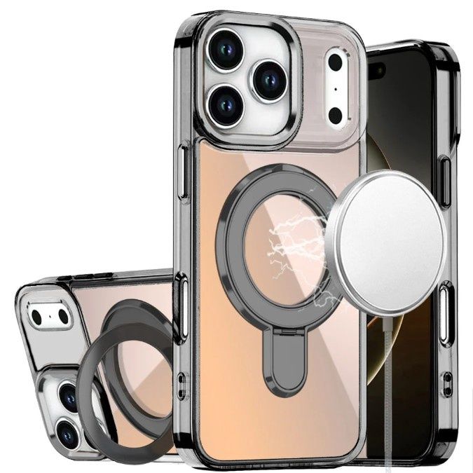 For iPhone 17 Pro CHROME HQ Rotational Magnetic Ring Hybrid - Black