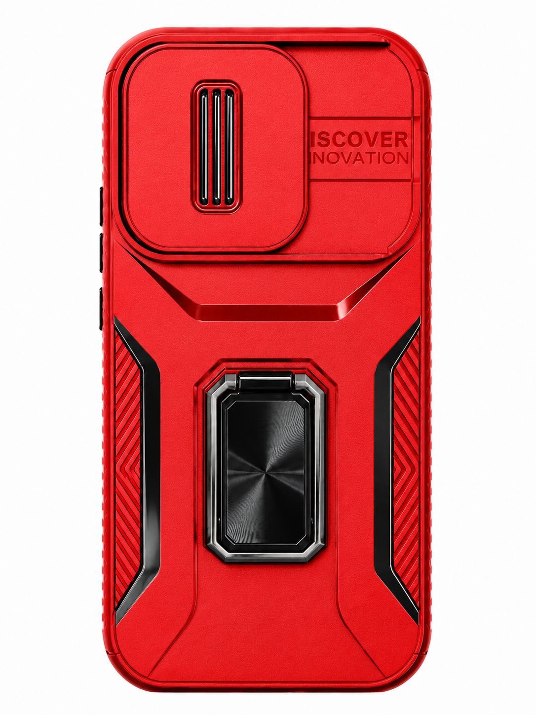 For iPhone 16 Pro 6.3 inch Complete Magnetic Metal Ring Stand Camera Protection Hybrid - Red