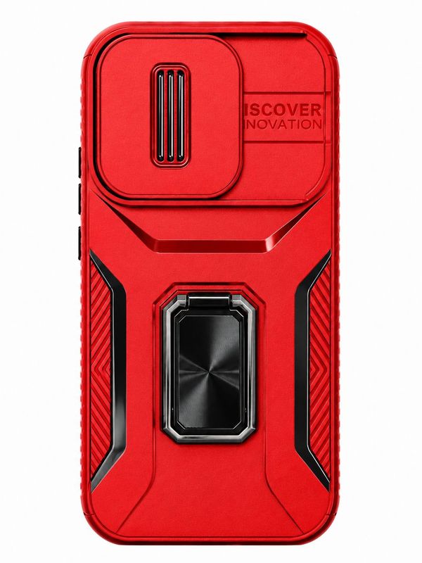For iPhone 16 Pro 6.3 inch Complete Magnetic Metal Ring Stand Camera Protection Hybrid - Red