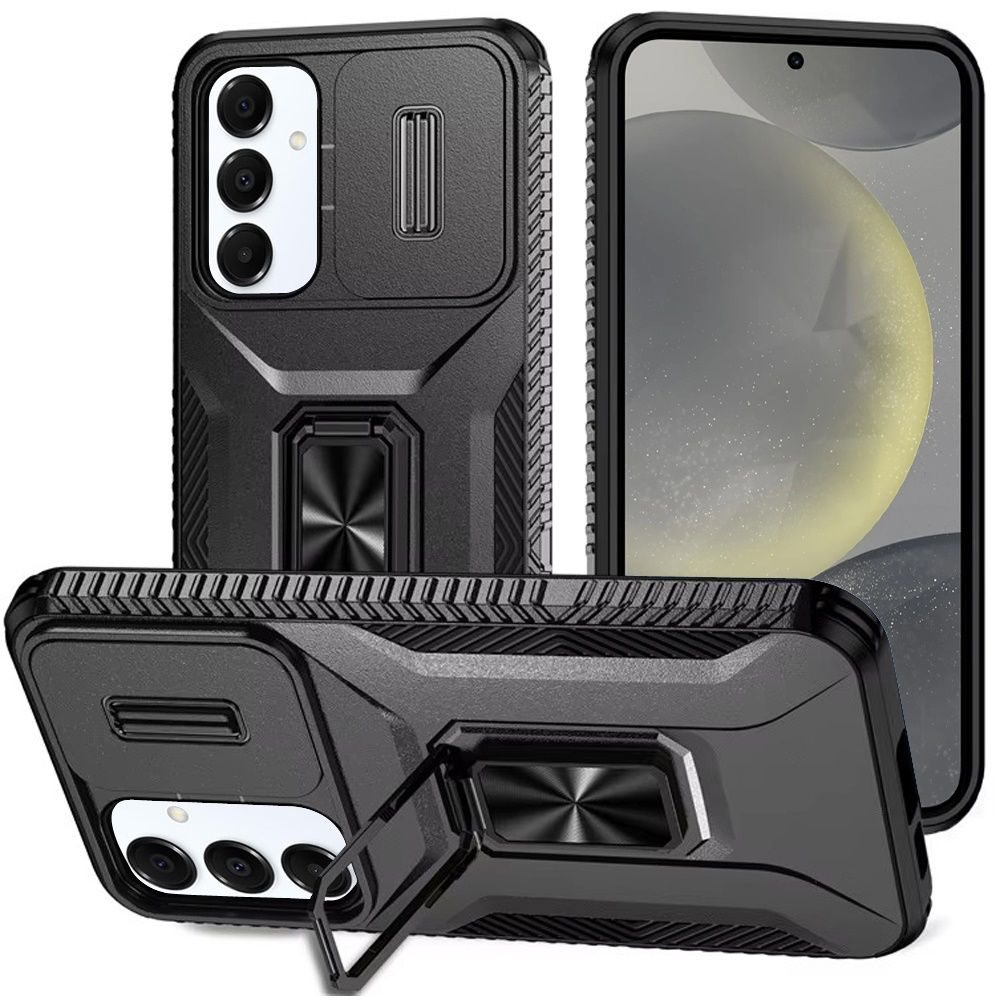 For Samsung s25 Plus/s24 Plus Complete Magnetic Metal Ring Stand Camera Protection Hybrid - Black