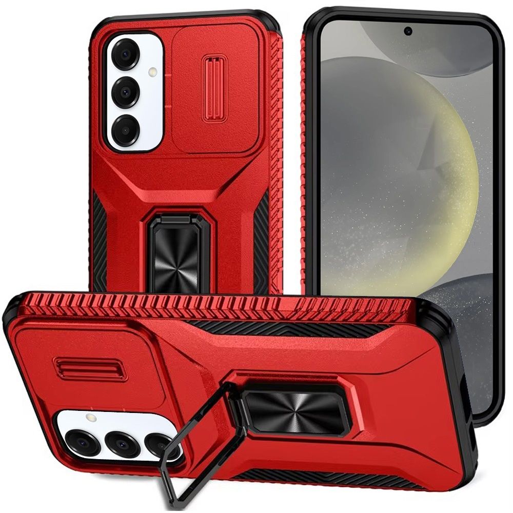 For Samsung s25 Plus/s24 Plus Complete Magnetic Metal Ring Stand Camera Protection Hybrid - Red
