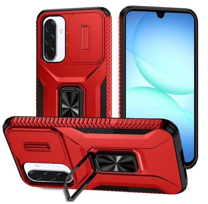 For Samsung A17 5G Complete Magnetic Metal Ring Stand Camera Protection Hybrid - Red