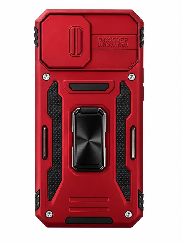 Utter Tough Metal Ring Movable Camera Window Hybrid Case for iPhone 13 Pro - Red