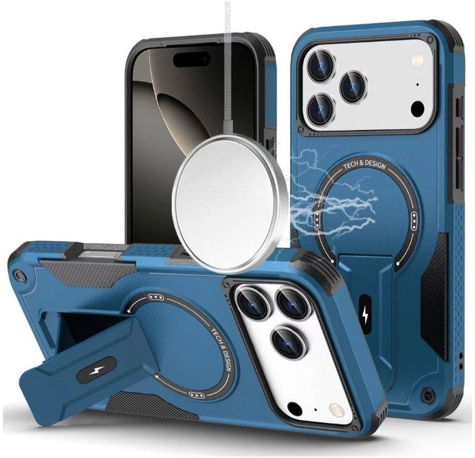 For iPhone 17 Pro Sturdy Bracket Kickstand Magnetic Hybrid - Blue