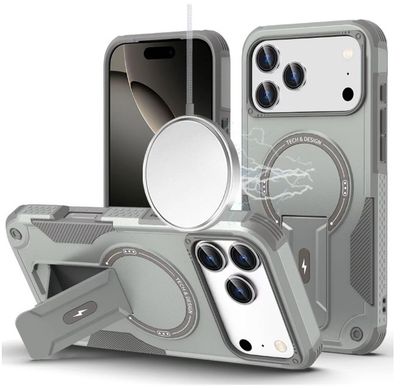 For iPhone 17 Pro Sturdy Bracket Kickstand Magnetic Hybrid - Grey