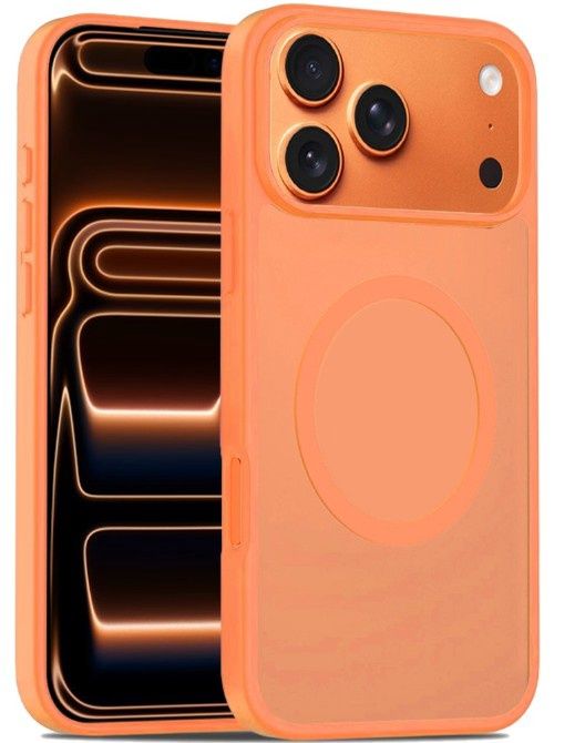 For iPhone 17 Pro [Magnetic Circle] Smooth Safe Matte Feel Hybrid Case - Cosmic Orange