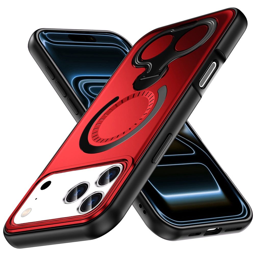 For iPhone 17 Pro Max Car Mount with 2-Ring Stand Hybrid Case - Red