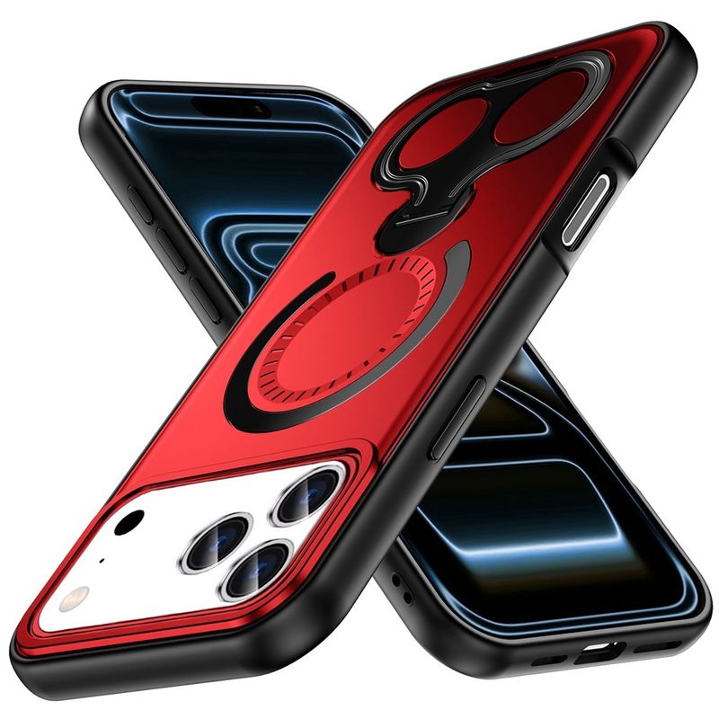 For iPhone 17 Pro Max Car Mount with 2-Ring Stand Hybrid Case - Red