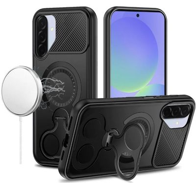 For Samsung A17 5G Car Mount with 2-Ring Stand Hybrid Case - Black