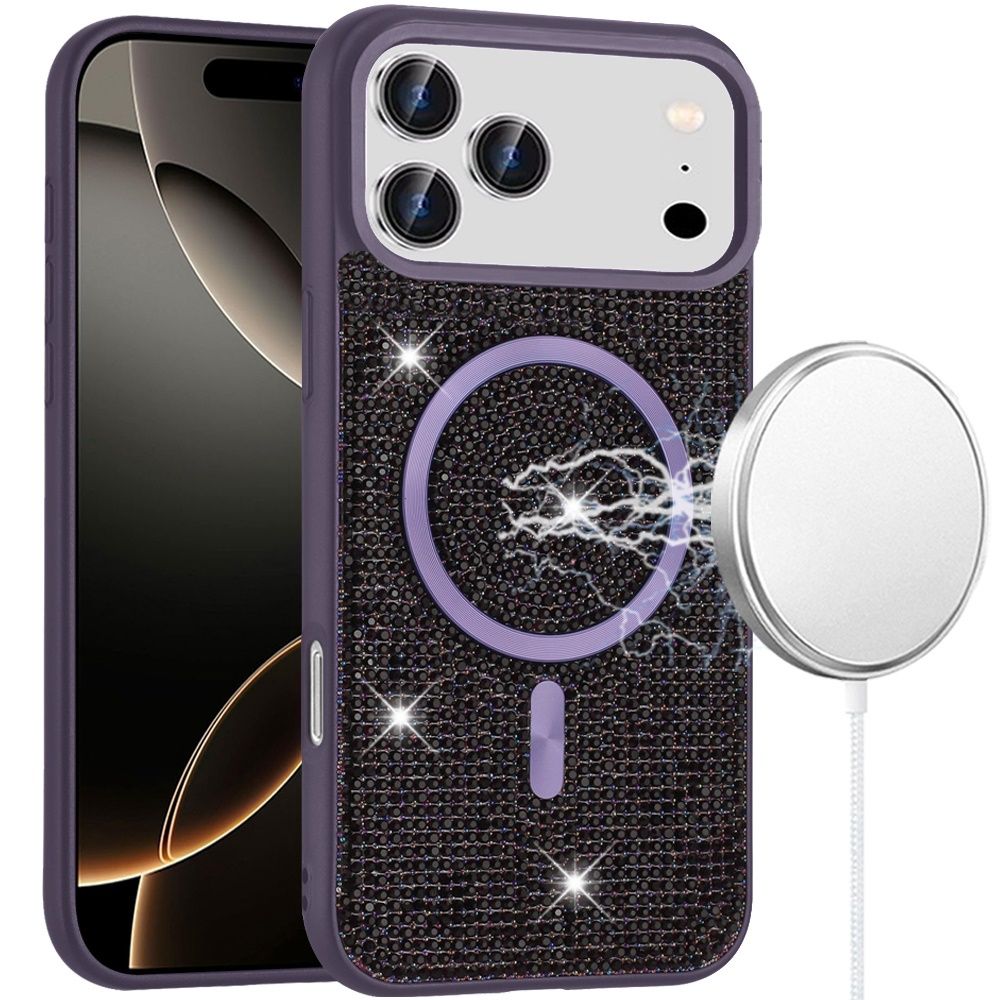 For iPhone 17 Pro Max Diamond [Magnetic Circle] with CD Pattern Hybrid - Purple