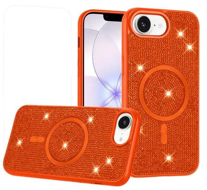 For iPhone 16E (E edition) / SE4 (2025) Diamond [Magnetic Circle] with CD Pattern Hybrid - Cosmic Orange