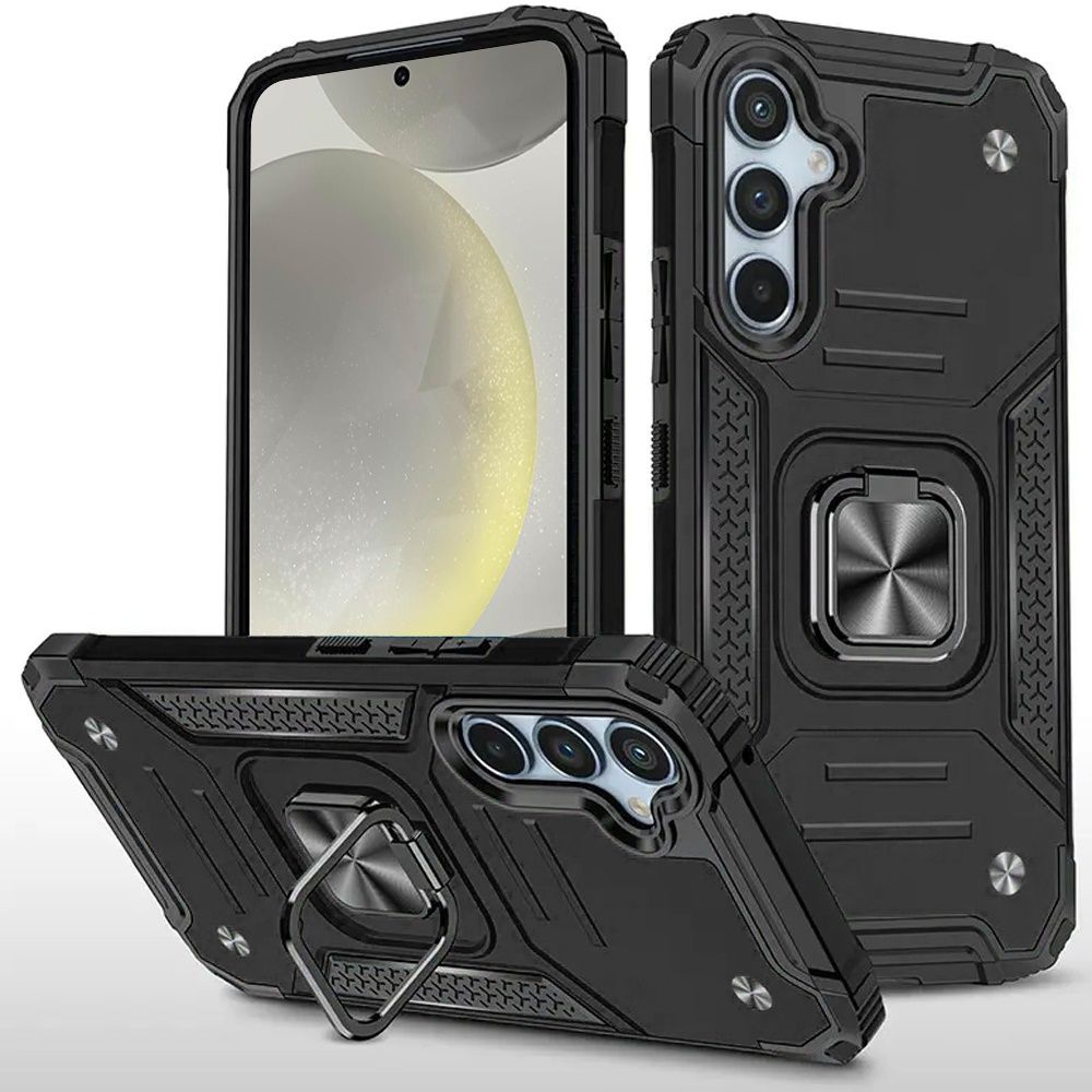 For Samsung s25/s24 Robust Magnetic Kickstand Hybrid Case Cover - Black