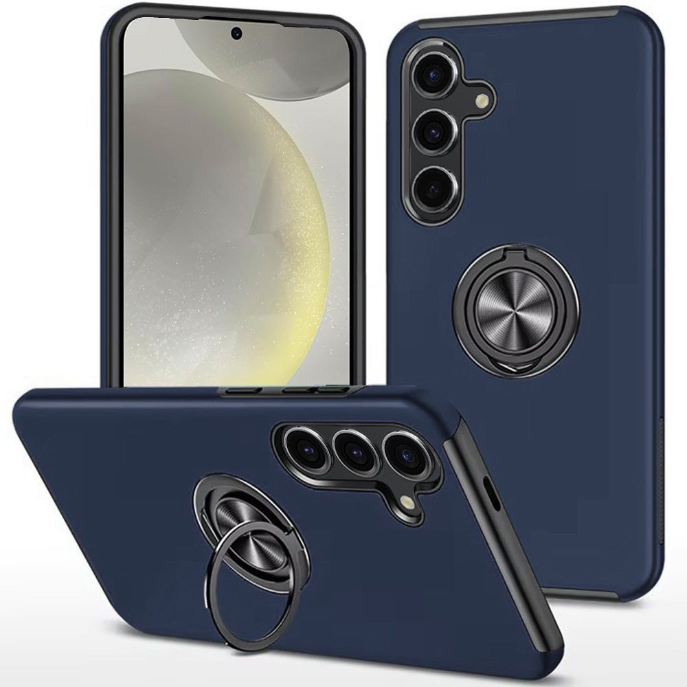 For Samsung s25 Plus/s24 Plus CHIEF Oil Painted Magnetic Ring Stand Hybrid Case Cover - Dark Blue