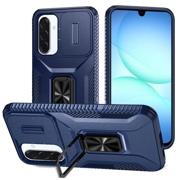 For Samsung A17 5G Complete Magnetic Metal Ring Stand Camera Protection Hybrid - Blue
