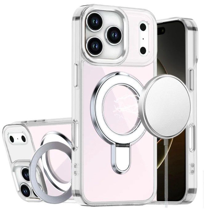 For iPhone 17 Pro CHROME HQ Rotational Magnetic Ring Hybrid - Clear