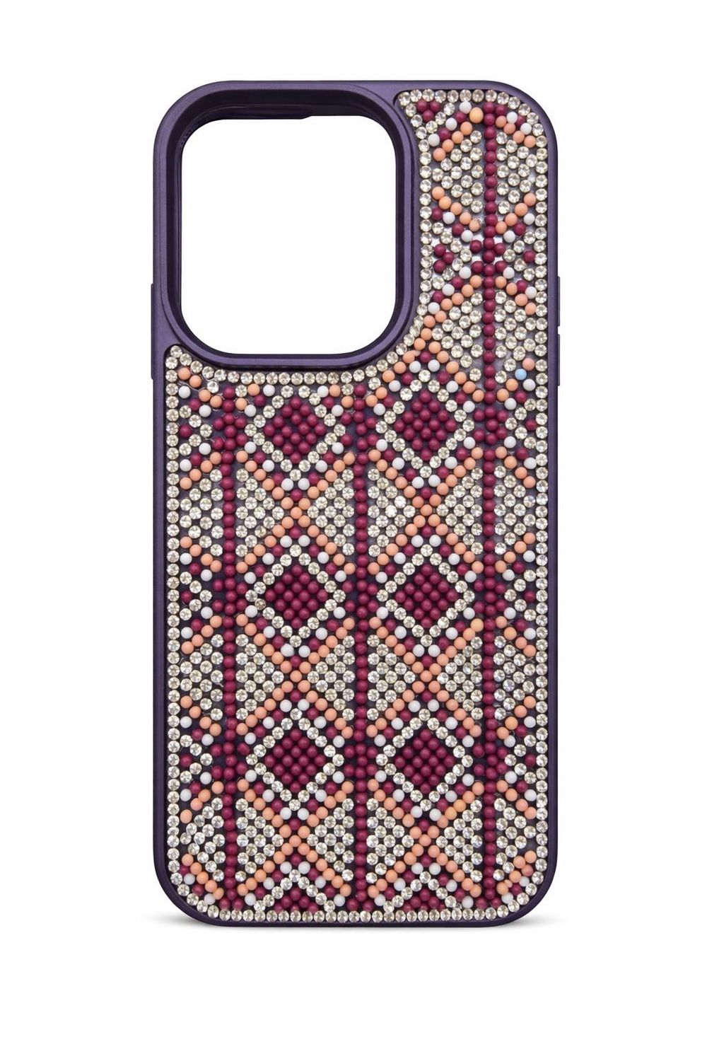 Swaro Star S7 Bling Case for Iphone 15 Pro-Wine and Silver Beads
